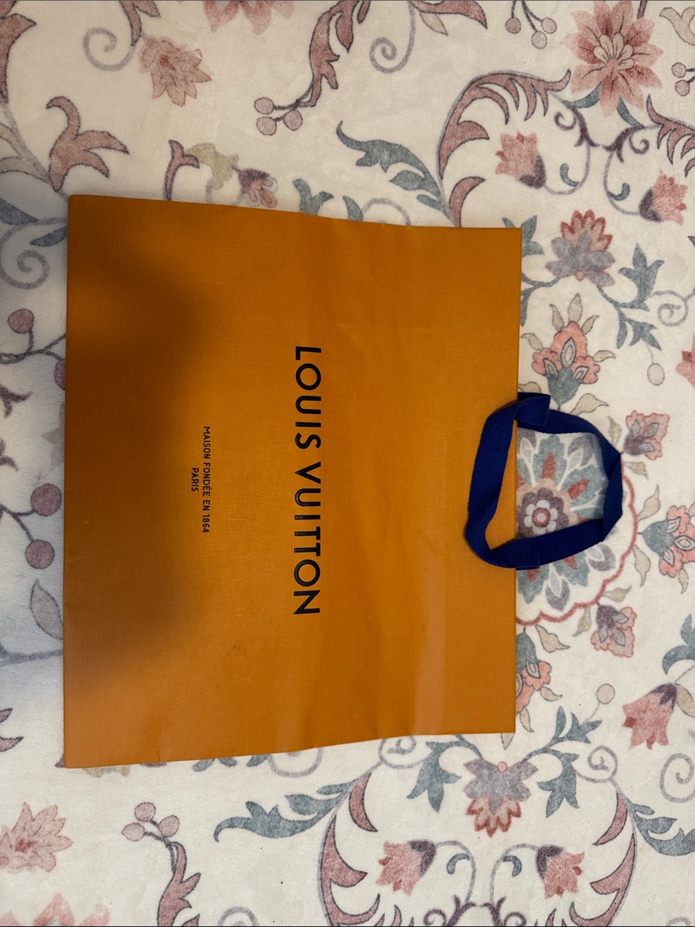 Louis Vuitton Orange Paper Shopping Bag with Navy Handles